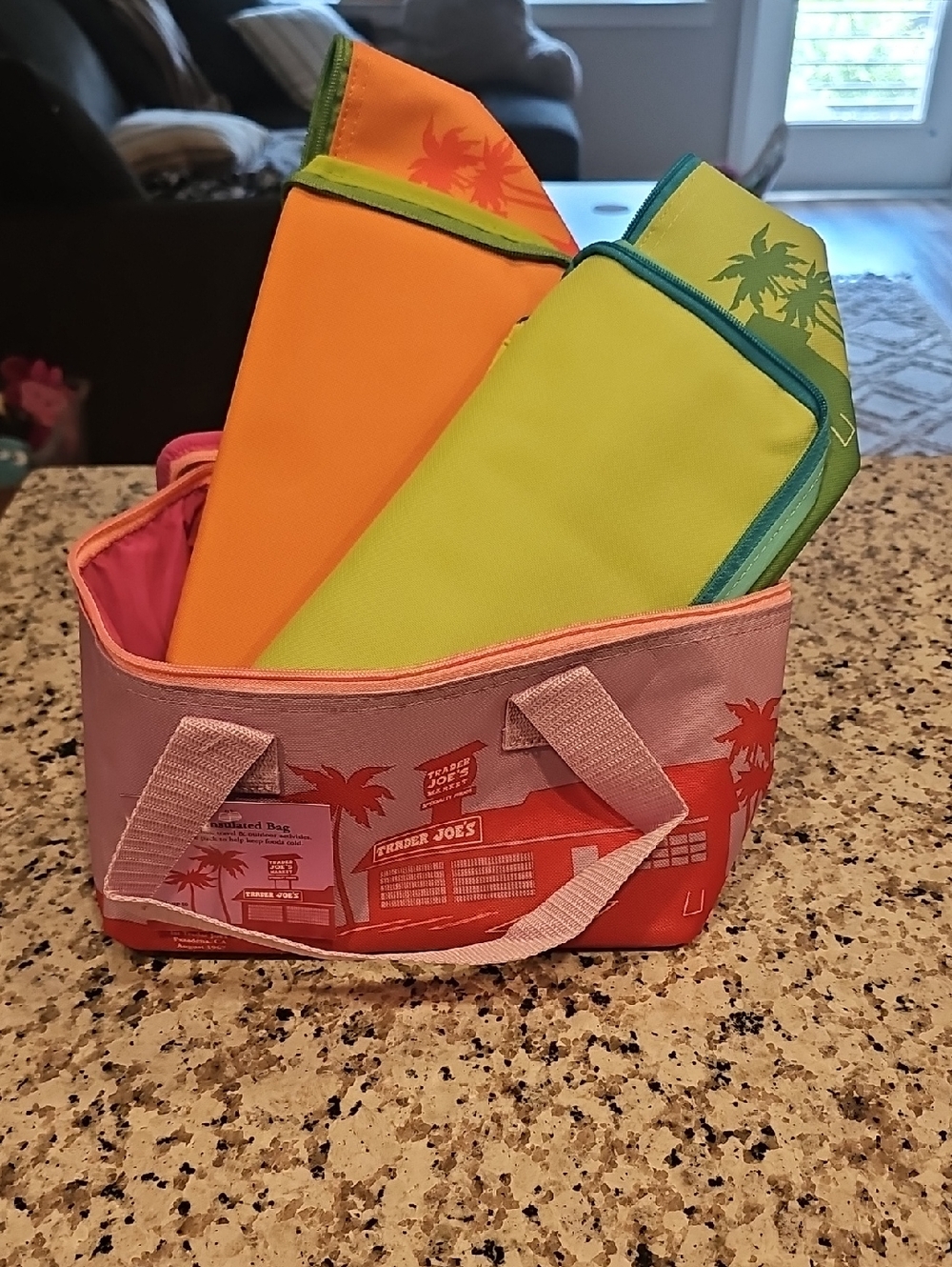 Trader Joe's Lunch Tote with Pink, Orange & Lime - Comes With All 3.